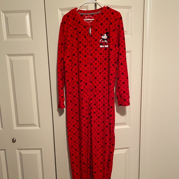 Disney Other - Disney Adult Red Mickey Mouse Footed Onesie